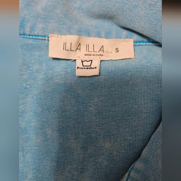 ILLA ILLA soft waffleknit mineral washed button up short sleeve top. Aqua. Small - Picture 10 of 10